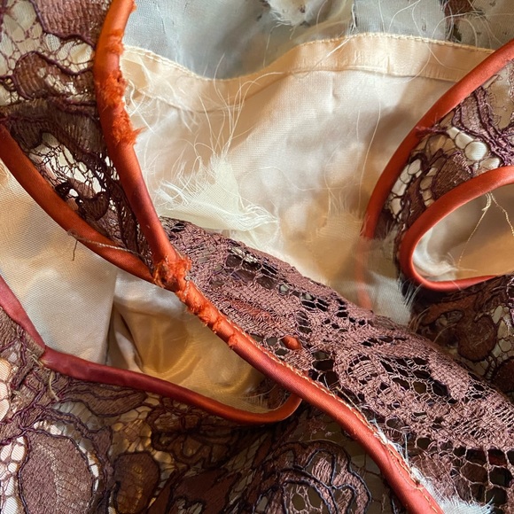 Vintage 50s Dress Lace Brown Illusion Neckline Party Cocktail As-Is XS Fit Flare - Picture 2 of 7